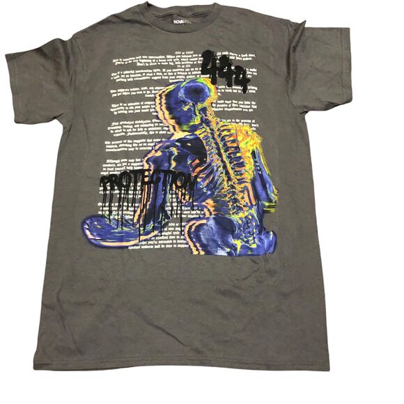 Men’s Charcoal Thermal Protection Graphic Skeleton Tee, Death Art, Gruesome S - Picture 2 of 7